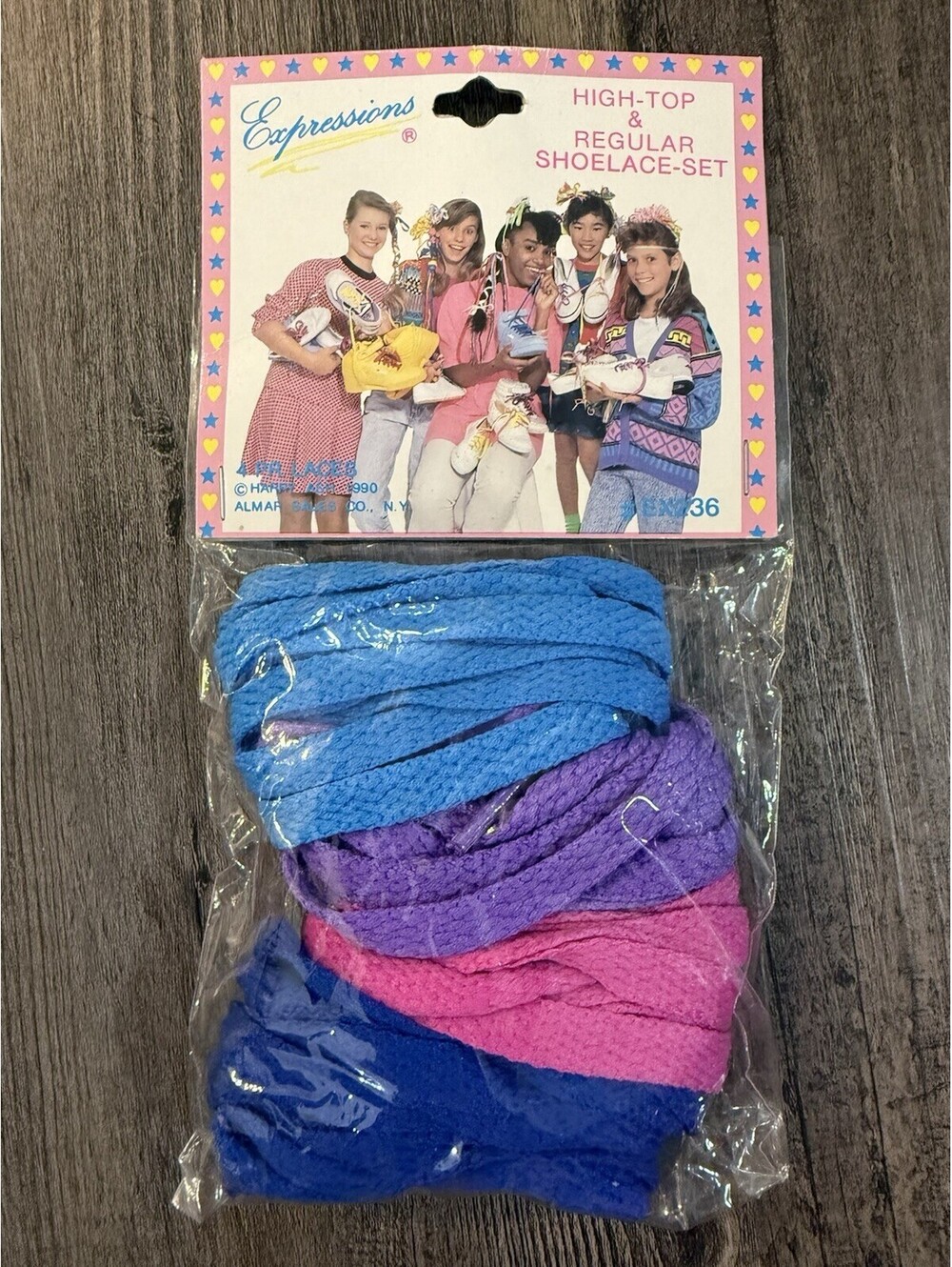 New Vintage Expressions 1990 Shoelaces 4 Pair Pink Yellow Purple Blue